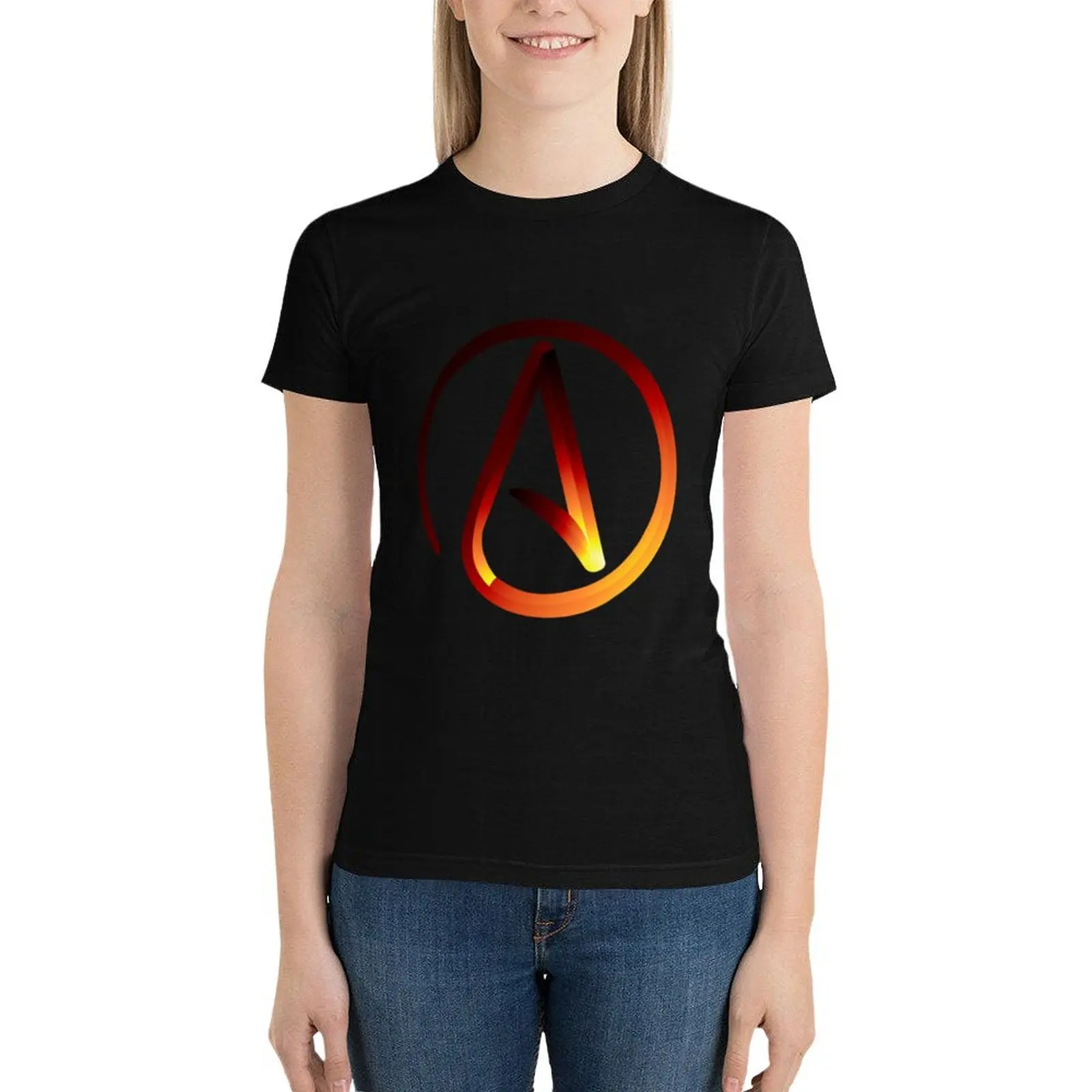 Red Hot Atheist Symbol T-Shirt hippie clothes Blouse summer tops workout shirts for Women