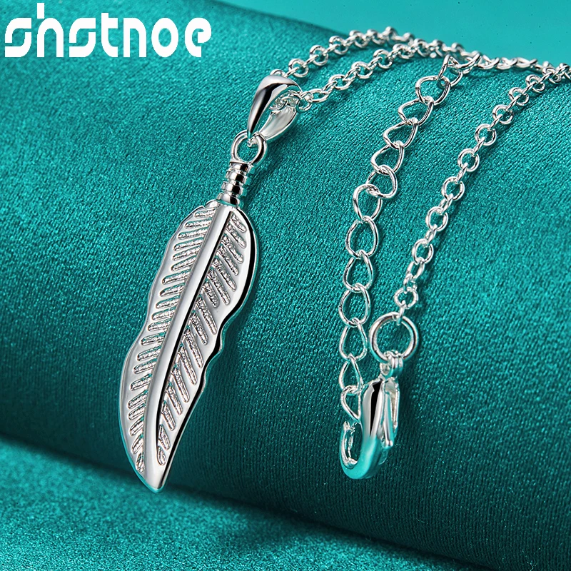 SHSTONE 16-30inch Chain 925 Sterling Silver Feather Pendant Necklace For Women Wedding Birthday Party Fashion Charm Jewelry Gift