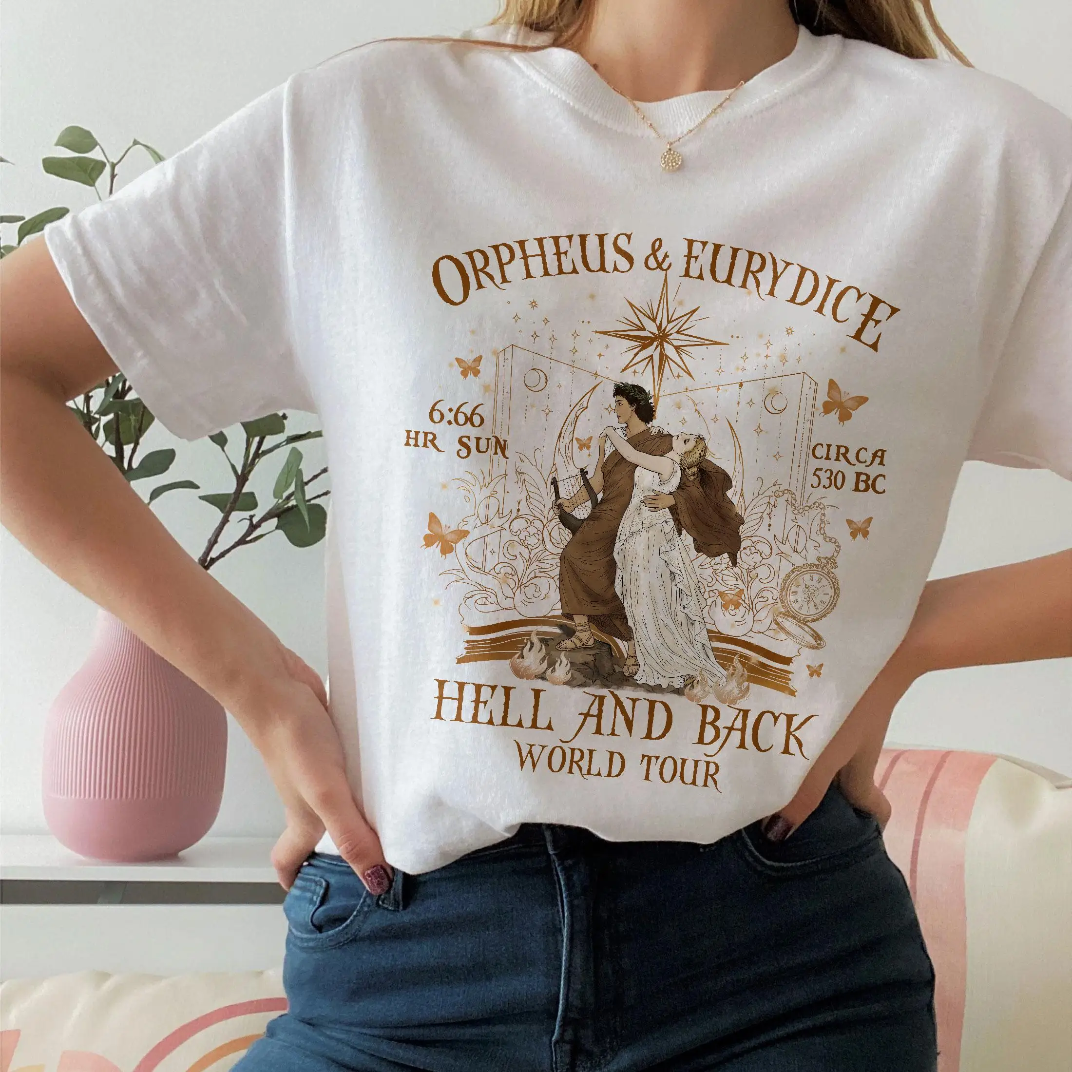 Camiseta de Orfeo y Euridice, camiseta con motivos de la mitología griega, camiseta ligera con diseño de diosa académica, camiseta clásica de estilo romántico.