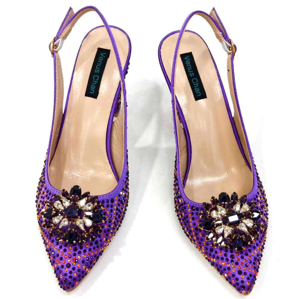 Venus Chan Nigerian Women Heel Party Ladies Italian Design Shoes And Bag Set decorato con borsa di strass festa di nozze