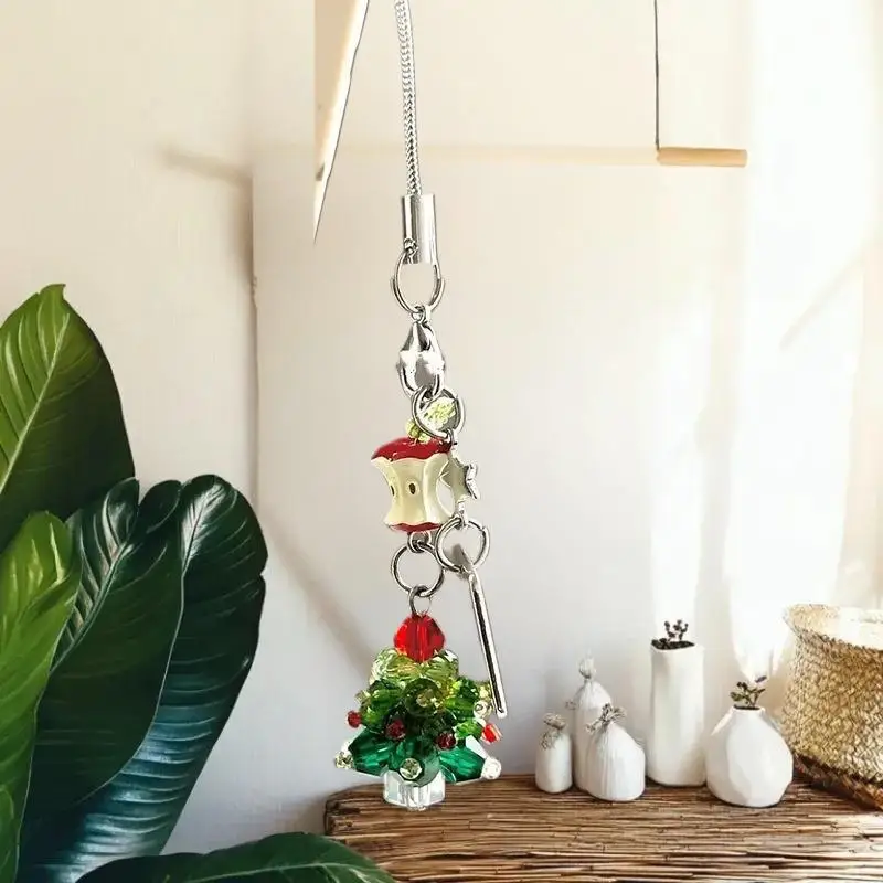 Sweet Christmas Tree Drift Bottle Four-leaf Clover Pendant Phone Strap Keychain Exquisite Backpack Decoration Accessories Gifts