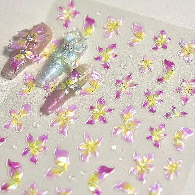 

Dressy Pink Red Yellow Colorful Gradient Flower Petal White Blue Dressy Jelly Lily Blossom INS Nail Art Stickers Manicure Decals