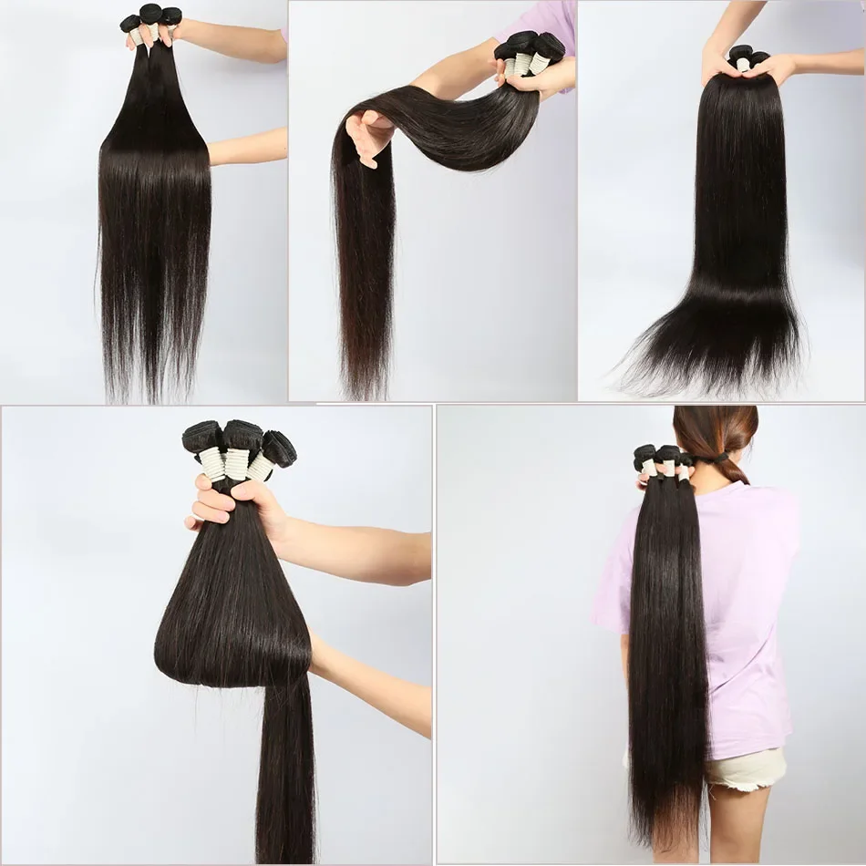 STRAIGHT Human Hair 100 กรัม/ชิ้นสีดําธรรมชาติตรงผมมนุษย์ดิบบราซิลผมรวมกลุ่ม 40 นิ้วผม Weft