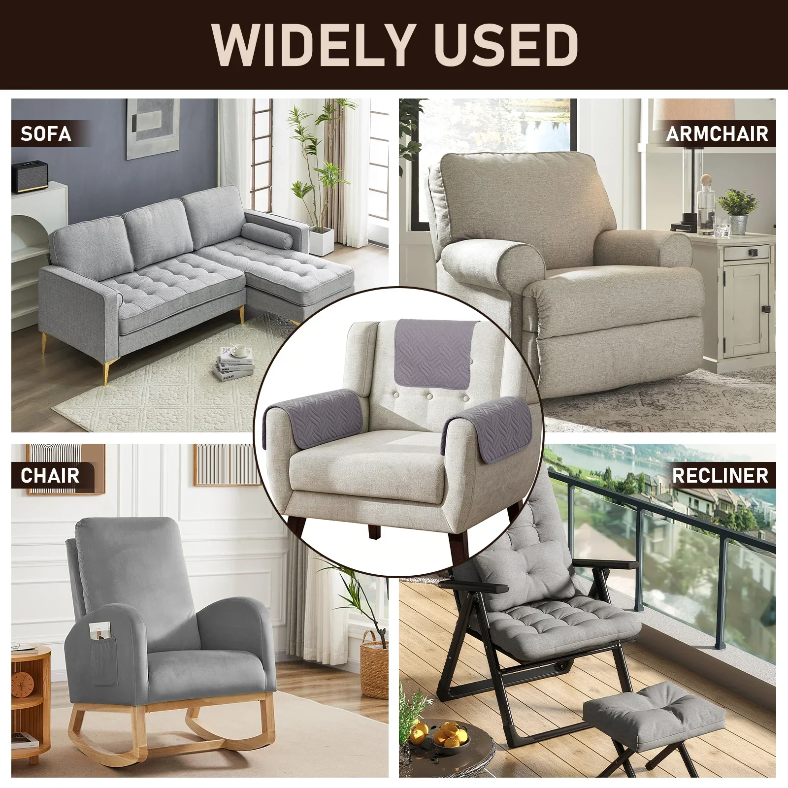 3Pcs/Set Recliner Headrest Protector and Armrest Cover Cat-scratch-proof Waterproof Sofa Armrest Pad for Furniture Decoration