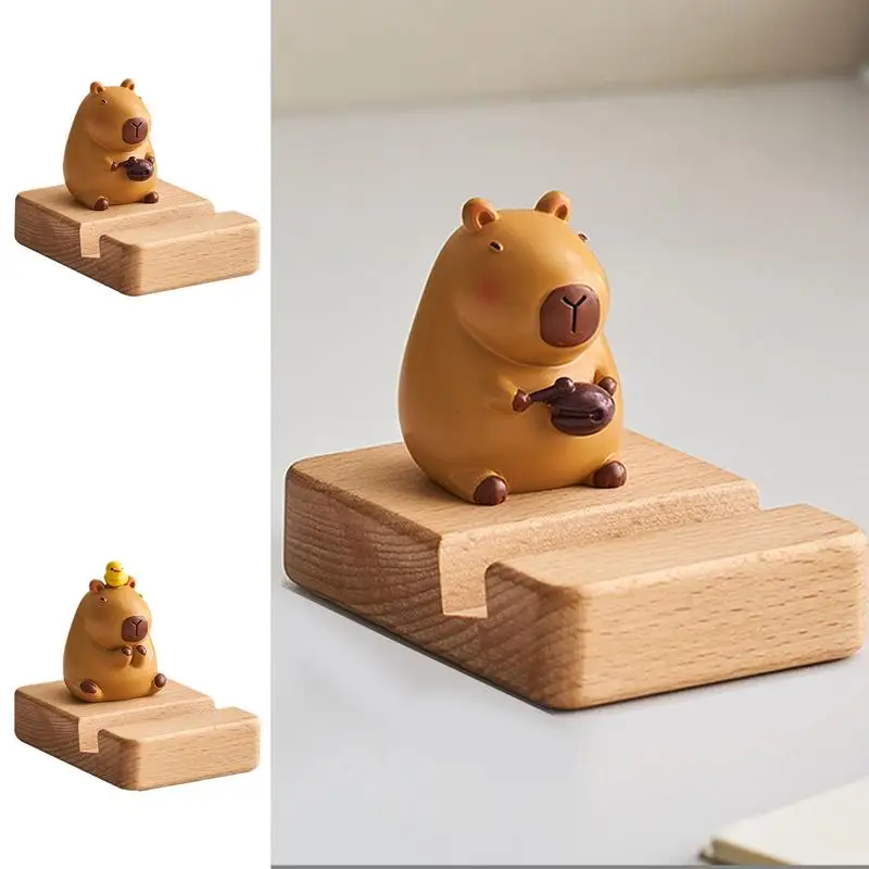 Wood Phone Stand Cute Exquisite Phone Stand With Capybara-Shaped Airplane Phone Holder Wooden Mobile Phone Stand For Desk