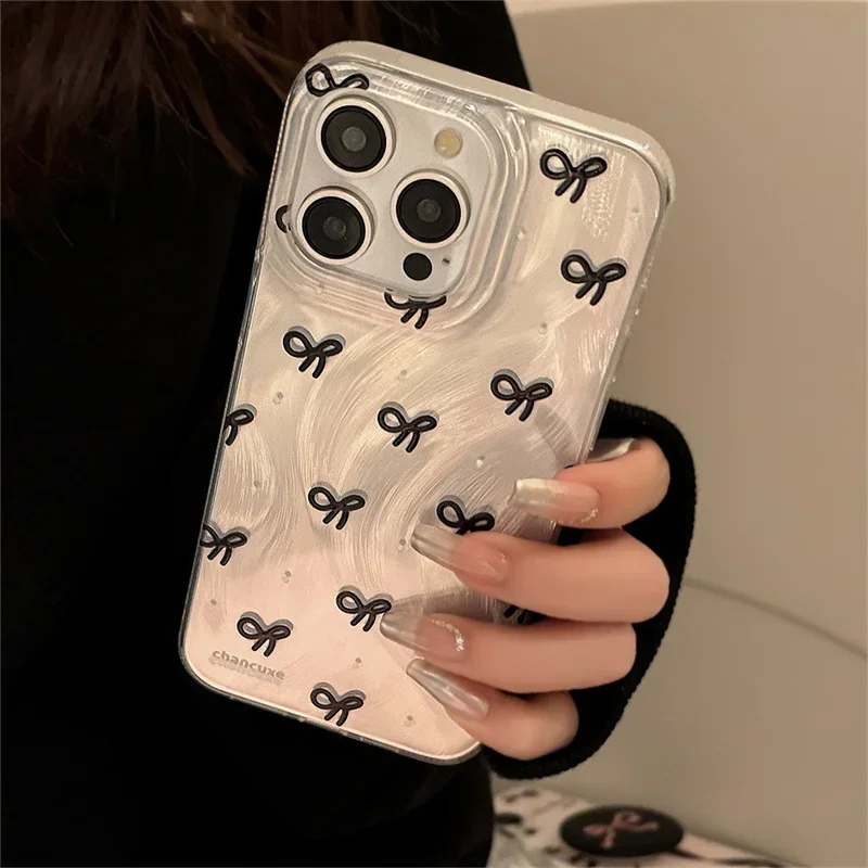 Ins Korean Mini Bow knot Laser Silver Phone Case For Xiaomi Redmi Note 13 12 Pro Plus 5G 12S 11S 11 10 Redmi 12 13 13C 4G Cover