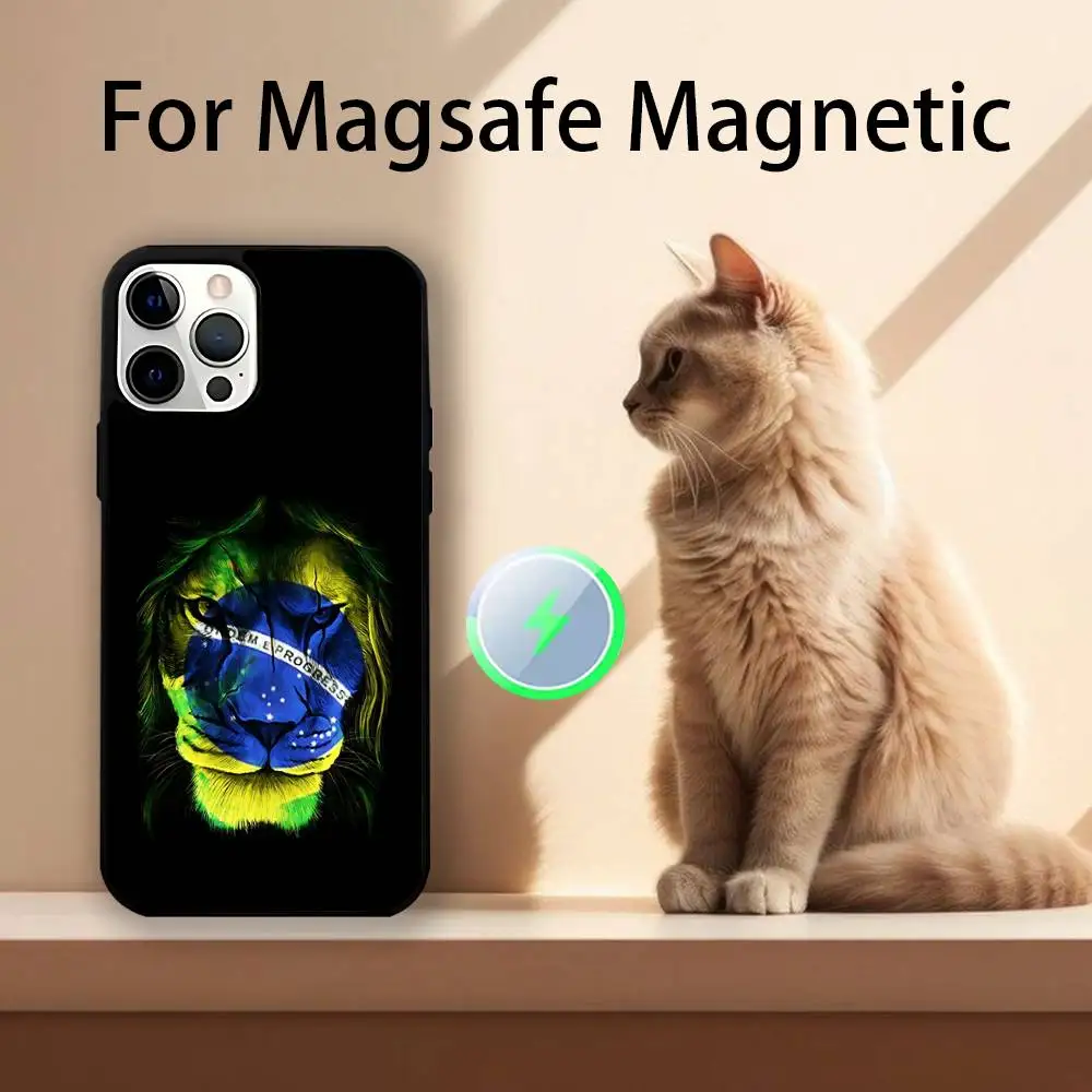 حافظة هاتف بعلم برازيلي برازيلي لهاتف آيفون 17,16,15,14,13,12,11,Pro,Max,Plus,Mini,SE4,E شحن لاسلكي مغناطيسي Magsafe