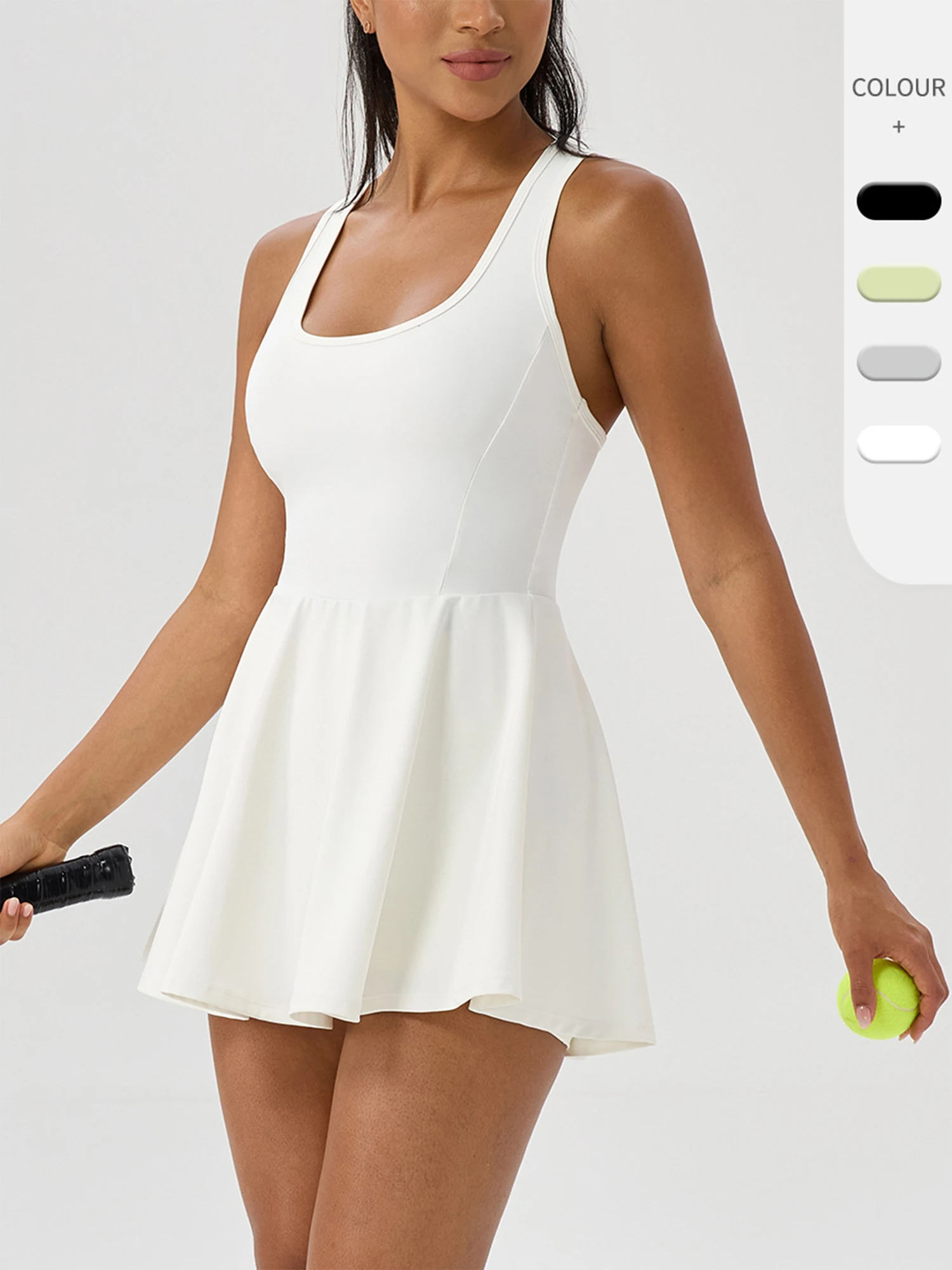 

Womens Golf Tennis Dress U-Neck Sleeveless Racerback Moisture-Wicking Athletic Dresses for Badminton Sports Workout Training