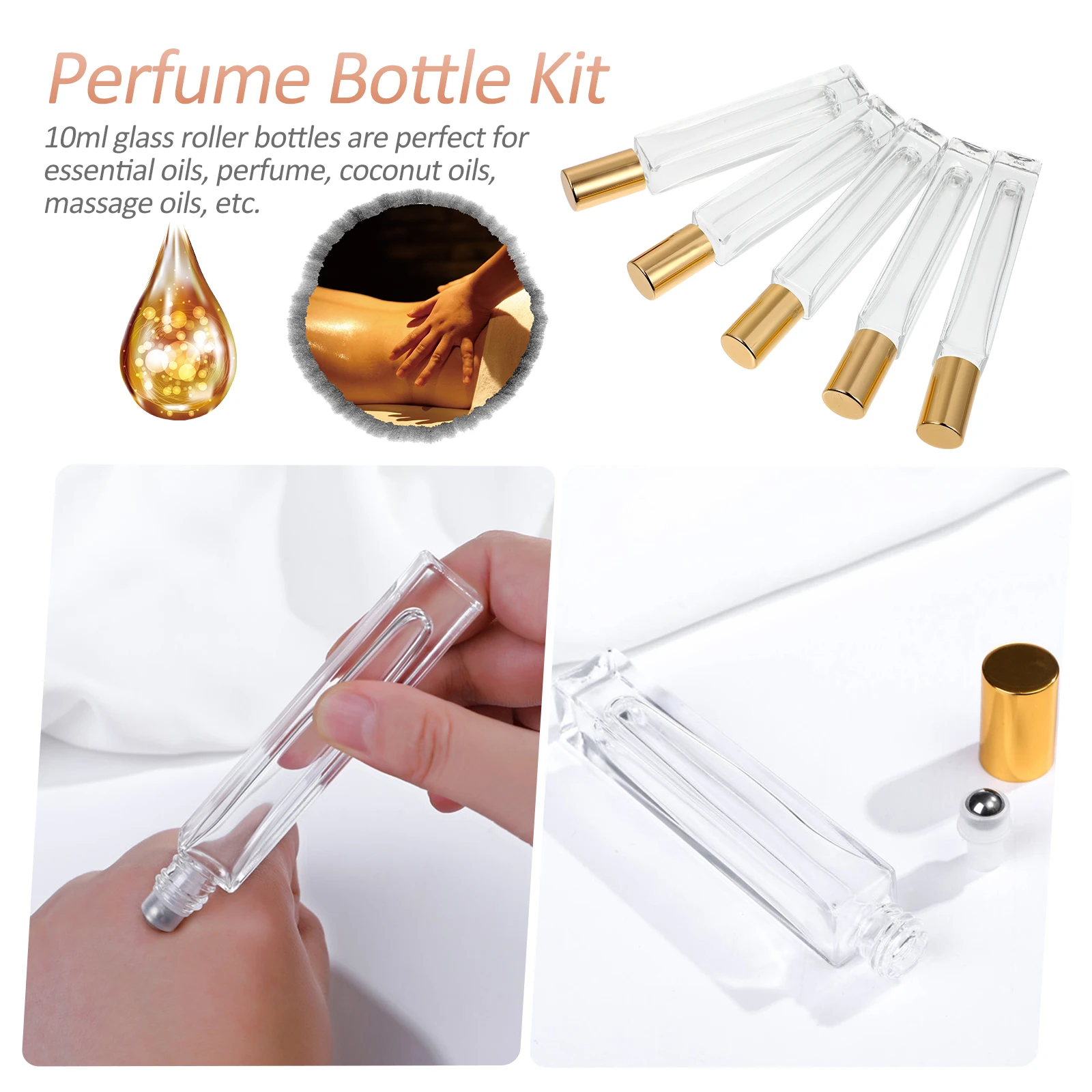 5Pcs 10Ml Perfume Roll-on Bottle Leakproof Glass Roller Bottles for Essential Oil Refillable Portable Travel Size Sub-Packing