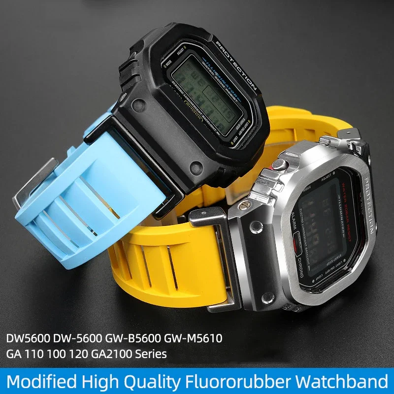 Modified High Quality Fluororubber Watchband For Casio DW5600 DW-5600 GW-B5600 GW-M5610 GA 110 100 120 GA2100 Series waterproof