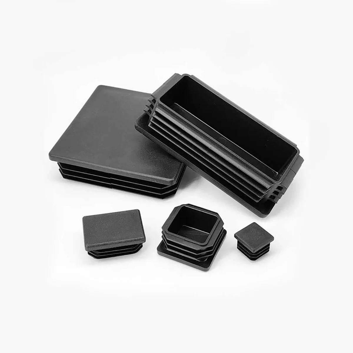 PE Plastic Square Rectangle Blanking Black End Caps Tube Pipe Insert Plugs Furniture Foot Cover 13x13mm-100x200mm