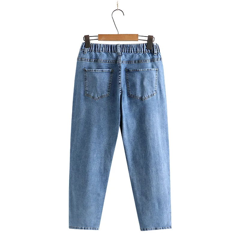 Jeans con tubo di scarico da donna, pantaloni in Denim, bottoni con apertura delle gambe, vita alta, pantaloni dritti elasticizzati, taglie forti,