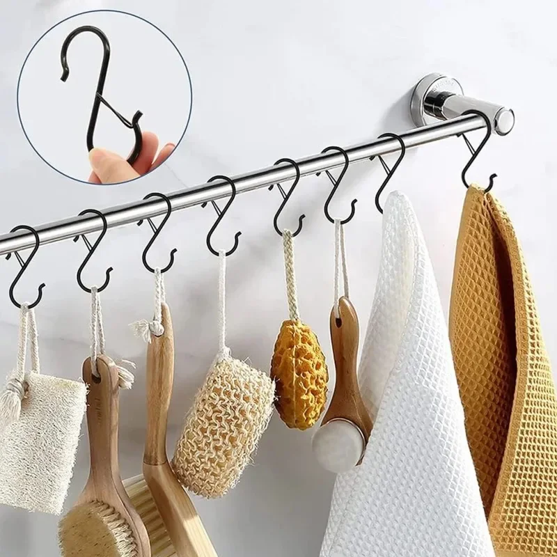 1pcs 3x9cm Metal S Shaped Hook with With Safety Buckle for Hanging Kitchen Utensils/Plants/Pots & Pans/Clothes, Hats