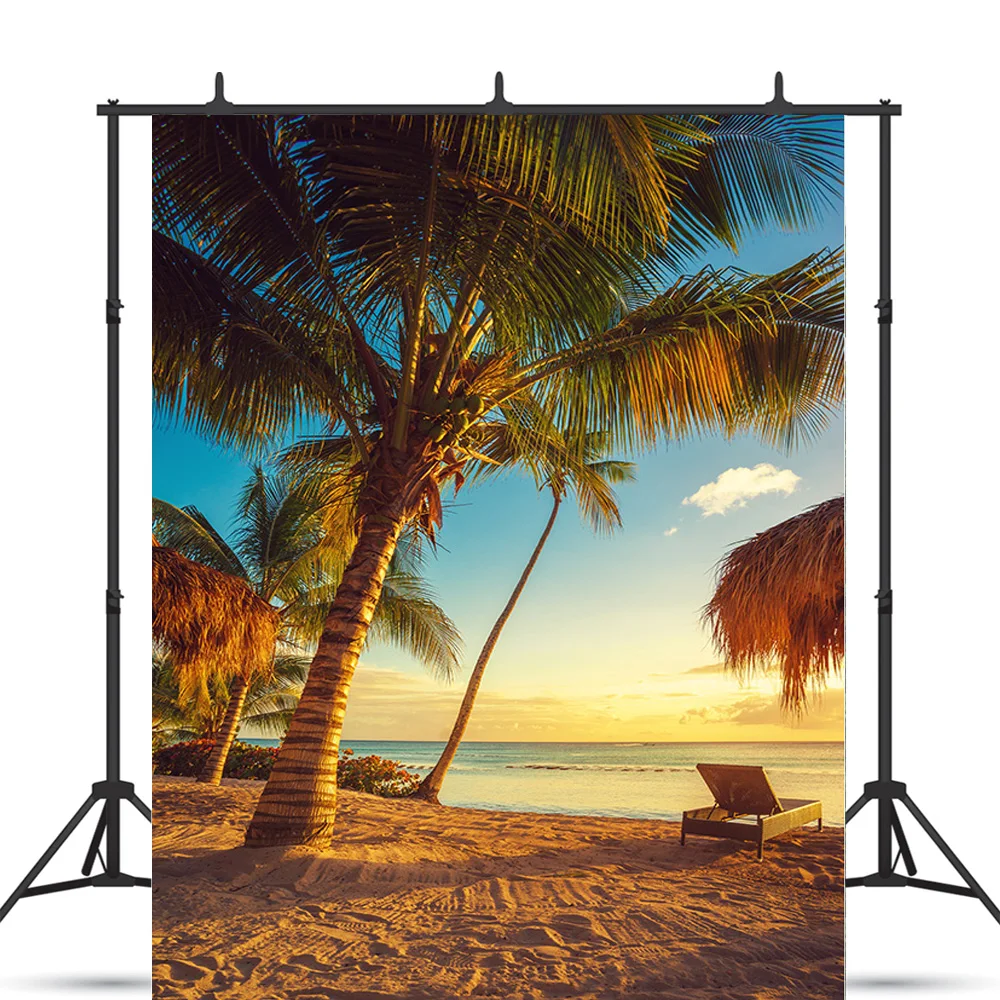 

ZHISUXI Sandy Beach Holiday Summer Digital Photography Backdrop Prop Coconut Tree Landscape Window Photo Studio Background JK-20