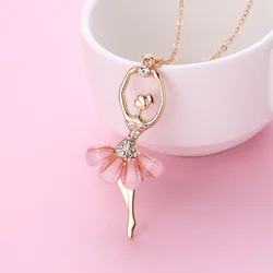 Fashion New Pink Dress Ballet Girl Necklace Simple Versatile Delicate Collar Chain Gift Wholesale