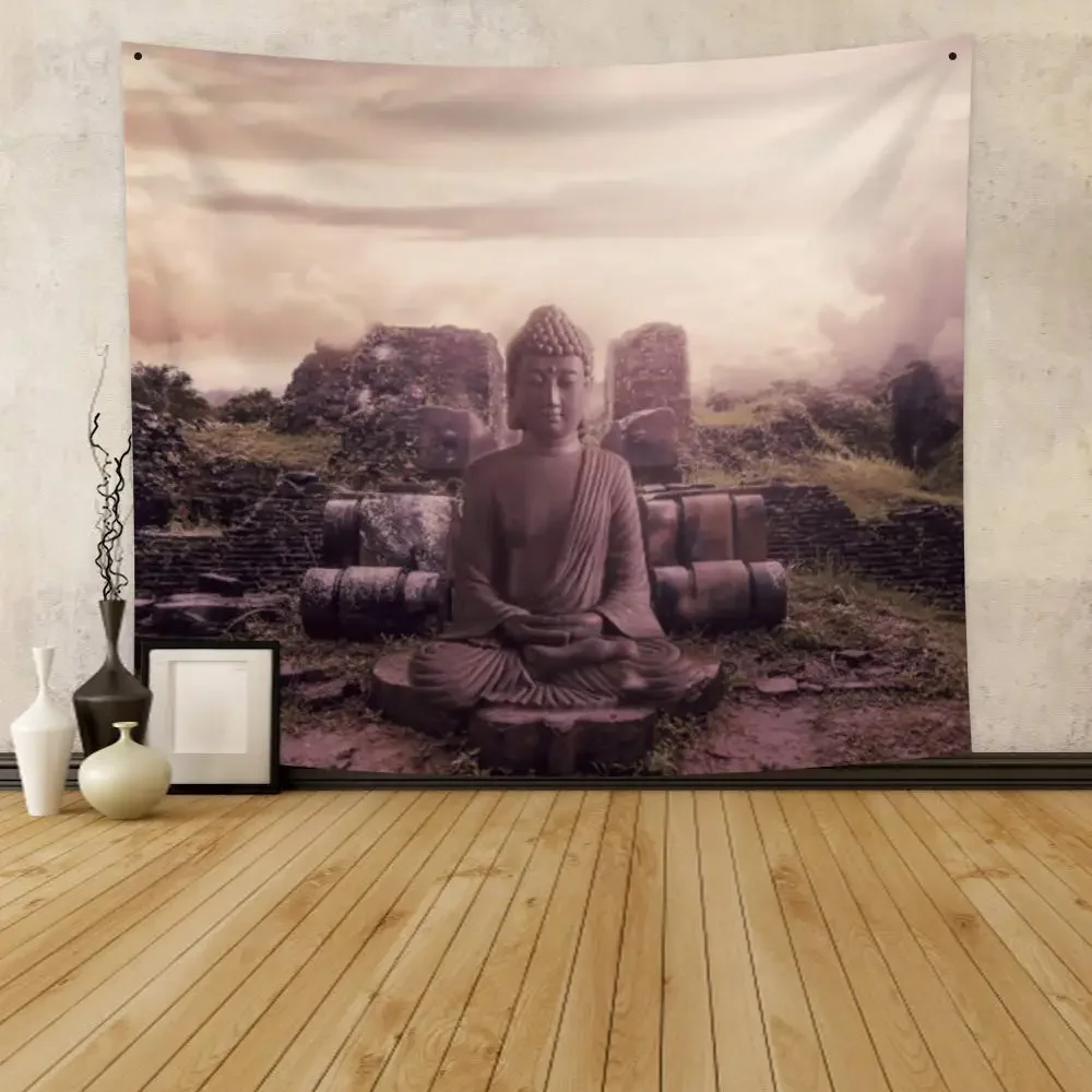 Indian Buddha Statue Meditation Tapestry Religious Belief Buddha Zen Tapestry Wall Hanging for Bedroom Dorm Living Room Decor