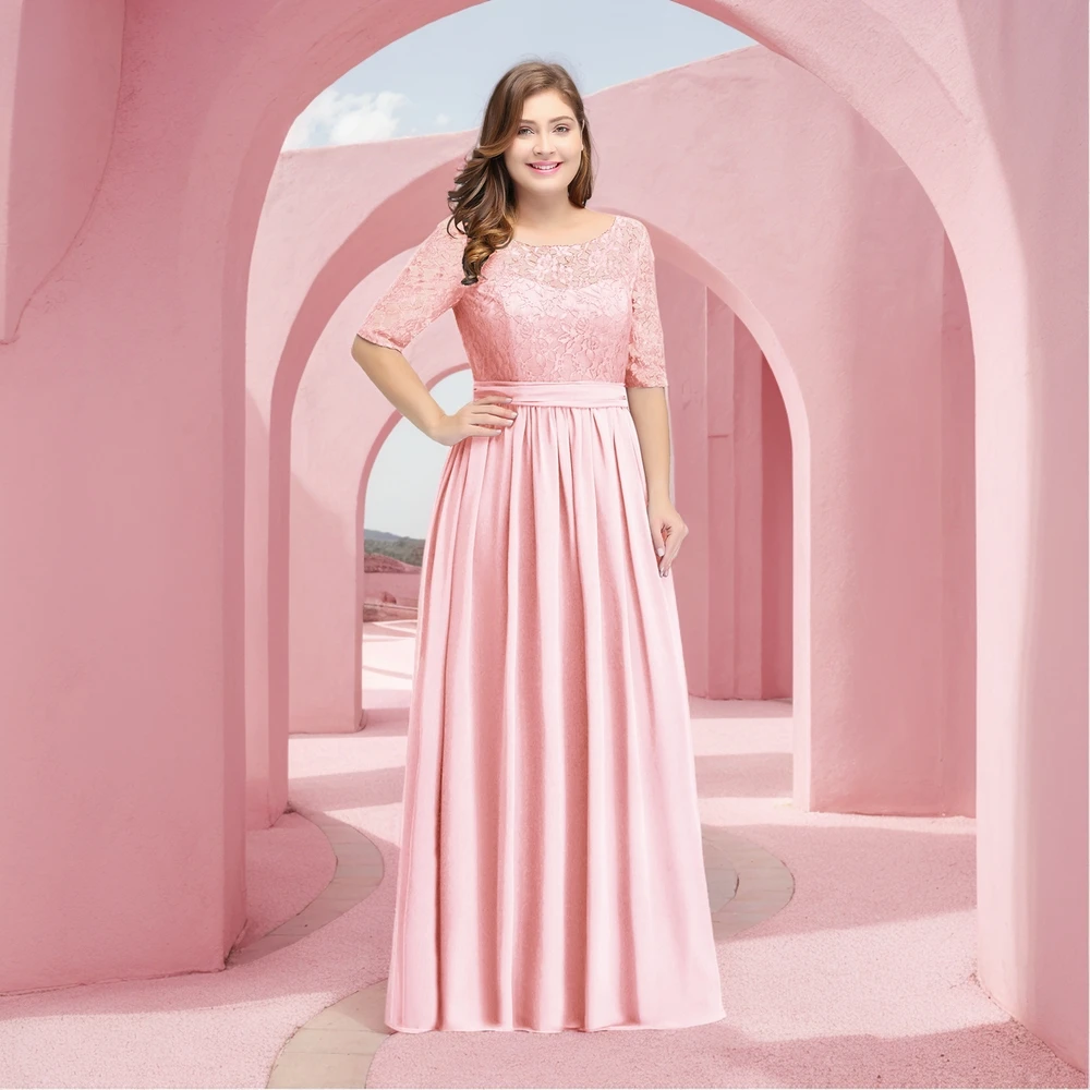 

XL-4XL Plus Elegant A Line Women Plus Size Lace Chiffon Bridesmaid Dresses Long For Wedding Evening Party Gown Guest Prom Dress