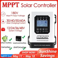 30/40/50/60A MPPT Solar Charge Controller Auto 12V 24V 36V 48V 180VDC Photovoltaic Solar Panel for Lifepo4 Lithium Lead Acid Gel