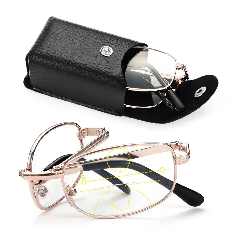 Folding Far Near Sight Eyewear Presbyopia Eyeglasses Metal Reading Glasses Includes Glasses Case Progressive Multifocal Lenses