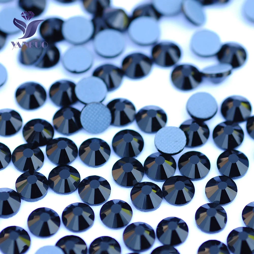 YANRUO 2058HF Jet HotFix Rhinestones Stones And Crystals Black Rhinestone Iron on Crystals Hot Fix Crystals Glass Dress Clothes