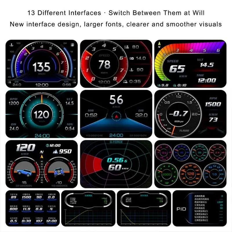 Multifunction HUD Head Up Display For Vehicles 3.5Inch Screen OBD2 Diagnostics Speedometer 12 Languages Post 2009