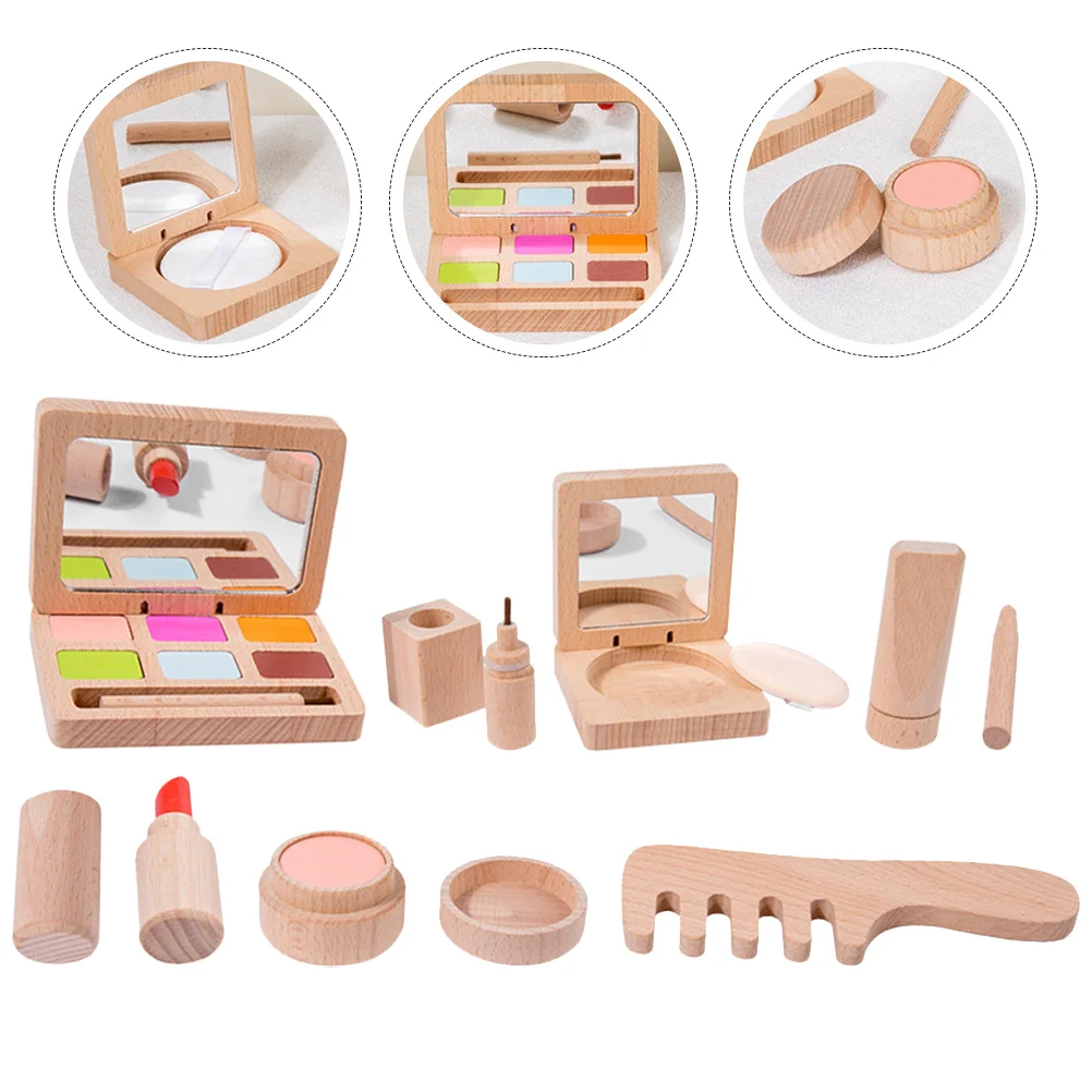 1Set Holz Schönheit Salon Make-Up Spielset für Mädchen Tragbare Pretend Spielen Kosmetik Kit Kinder Geburtstag Geschenk Kinder Make-Up Set
