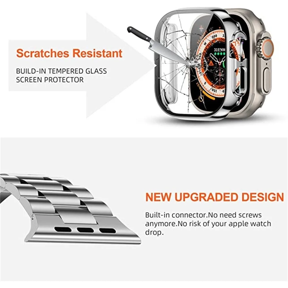 Correa y funda de acero inoxidable para Apple Watch, pulsera para iWatch serie Ultra 9, 8, 7, 6, SE, 5, 4, 49mm, 45mm, 41mm, 40mm, 42mm, 44mm