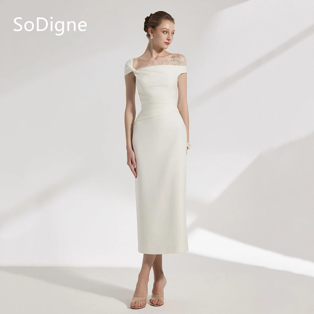 

SoDigne Elegant Evening Dresses Pleats Lace Off The Shoulder Sleeveless Party Dress Simple Mermaid Prom Gowns Customized