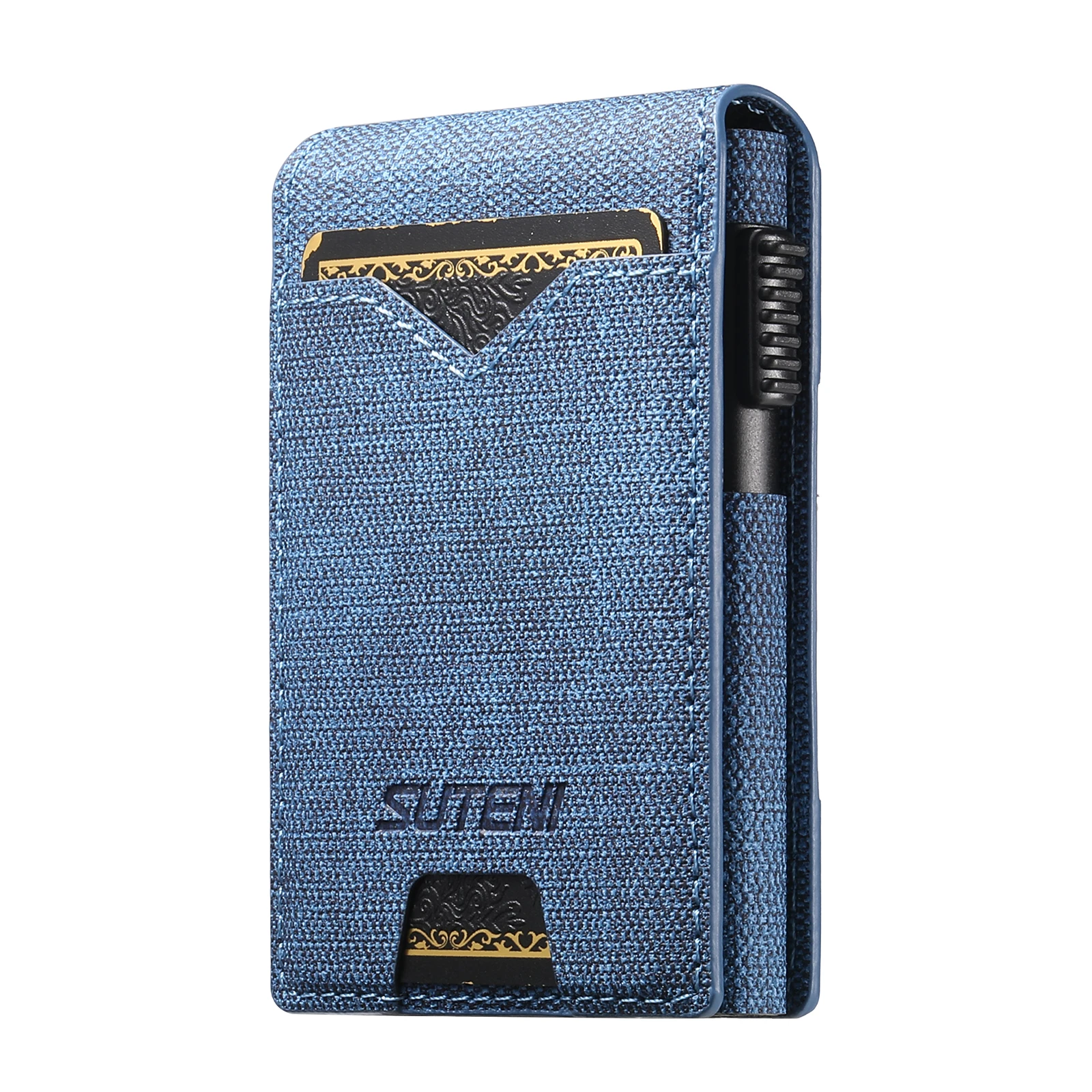 SUTENI Kunstleder für Herren, Geldbörse, Kartensteckplatz, Geldbörse, Flip-Cover, Kartenbox, drückt den Knopf automatisch die Karte aus – Detail 31