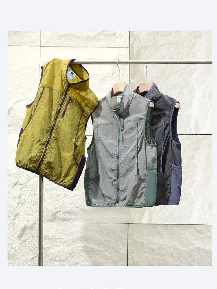

Outdoor Men's Breathable Water-Resistant Vest Casual Collar Patchwork Design Summer Faionable Stand Fit Youth Sle