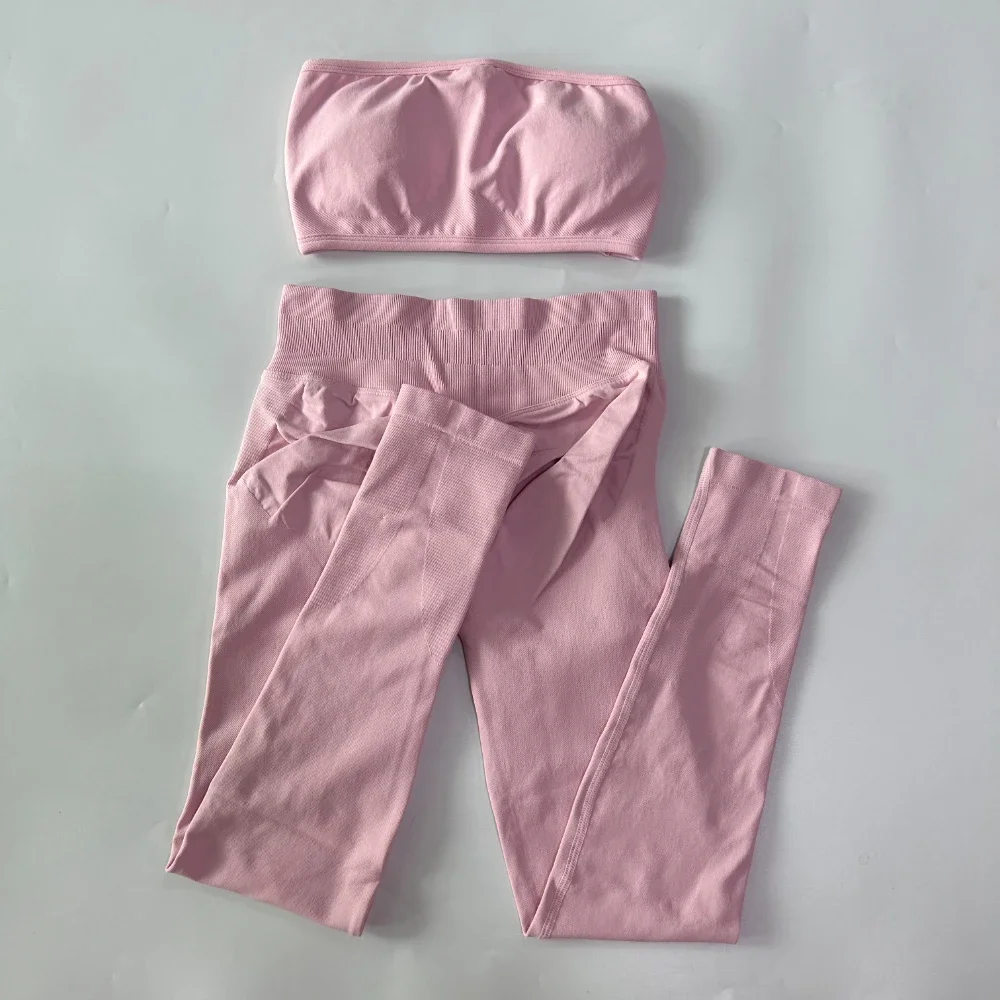 Pericic 2-teiliges Workout-Set für Damen, Rückenfreier Bandeau-Sport-BH, Scrunch-Leggings, Yoga-Bekleidung, Sport-Gym-Kleidung, Outfit-Set – Detail 20
