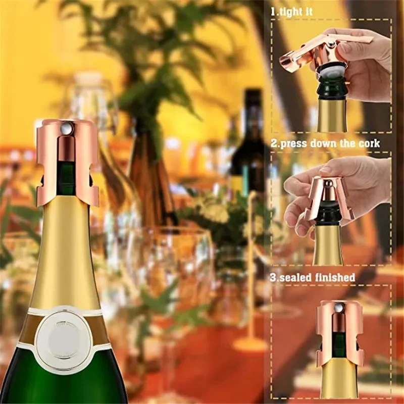 Champagne Stopper Stainless Steel Champagne Bottle Sealer Sparkling Wine Bottle Plug Sealer Leak-Proof Bubble