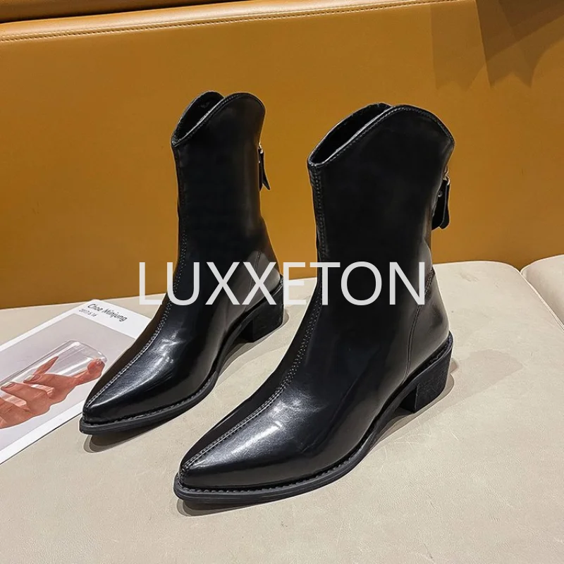 Four Seasons Large Size Boots Children's 2024 New Fashion short Boots Thick Heel Middle Tube Explosive Pointed Sexy Short Boots