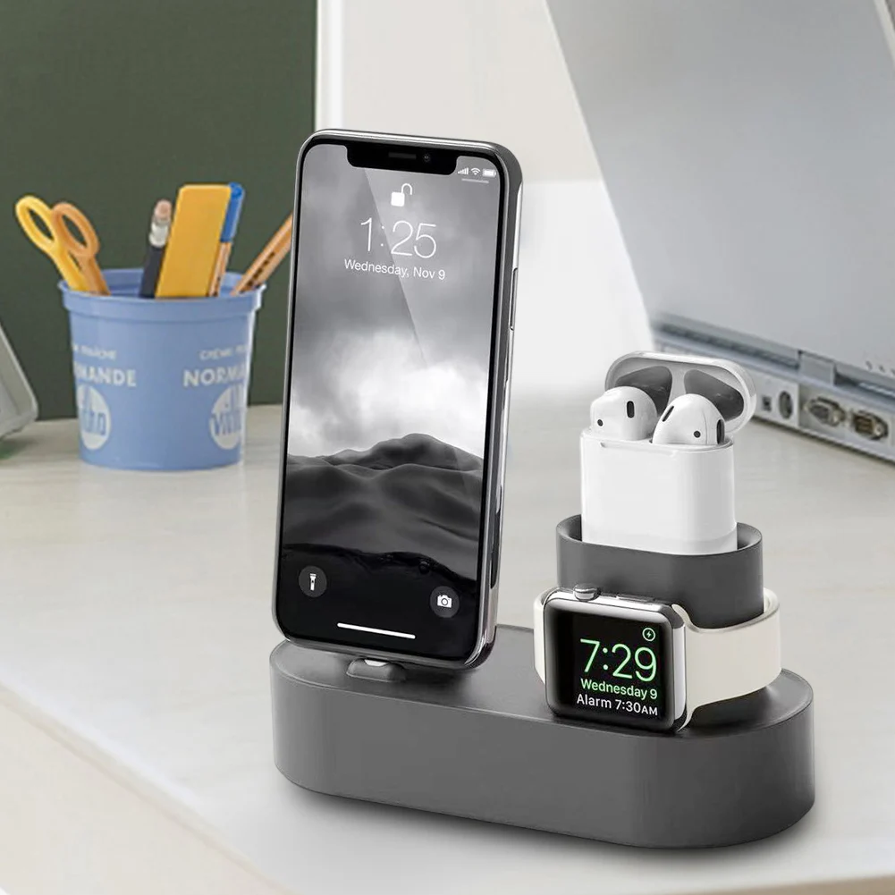 3 في 1 حوض محطة قاعدة سيليكون متعددة الوظائف شحن قوس مكافحة زلة اكسسوارات ل أبل ساعة آيفون Airpods