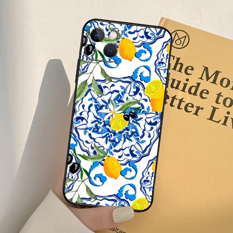 Mediterranean Lemon Case For iPhone 16 15 14 Pro Max Plus 13 12 Mini 11 Pro Max Back Cover