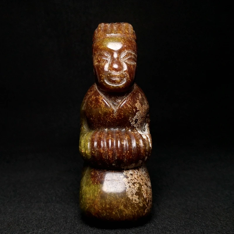 YIZHU CULTUER ART Size 10.5 x 5.5 cm Chinese Old Jade Hongshan culture Jade Kneeling Slave Statue Collection