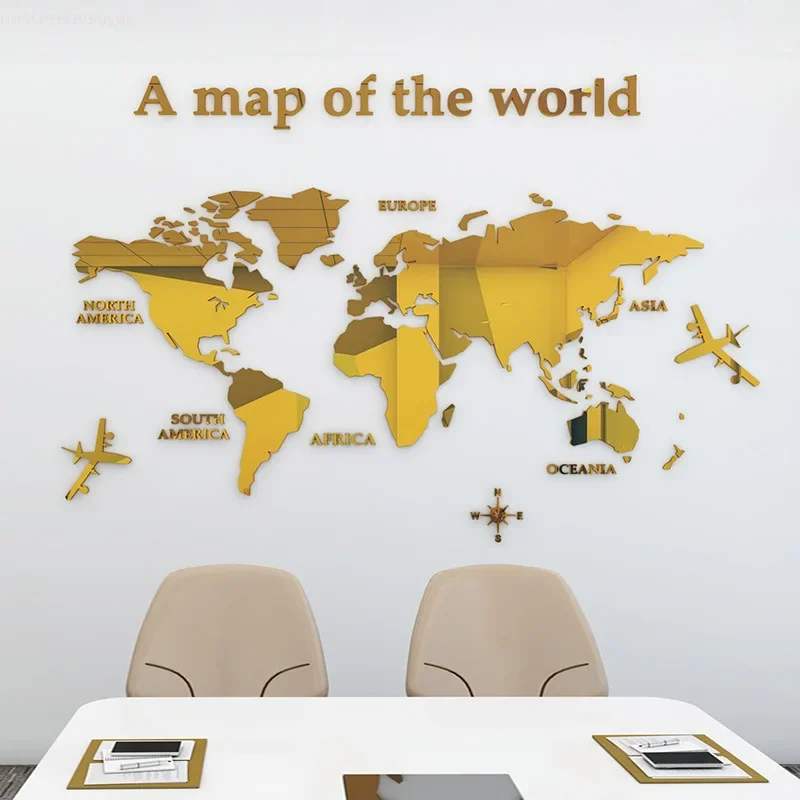 World Map Wall 3D Acrylic Wall Stickers Three-dimensional Mirror Stickers Bedroom Office Background Wall Dekoracje Ślubne