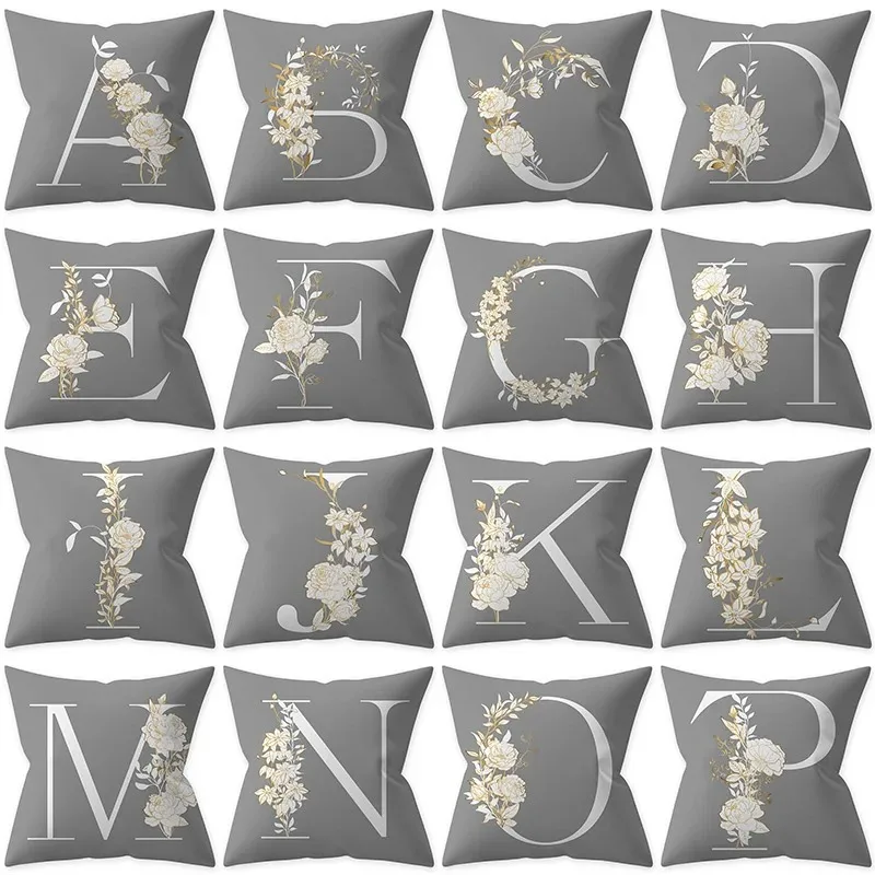 Grey Letter Pattern Decorative Pillowcase Home Decor Cushion Pillowcase Bedding