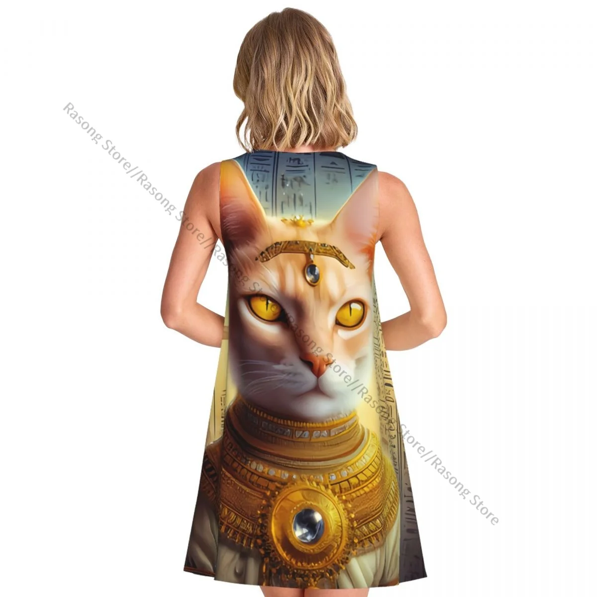 Damska sukienka Kot w egipskim kostiumie z hieroglifami Letnia koszulka na co dzień Zakrywająca plażę Sukienka bez rękawów
