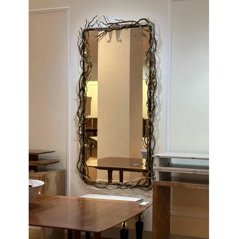 A  A17 French mirror hanging decoration, arched wall full-length mirror landing, full-body retro entrance mirror