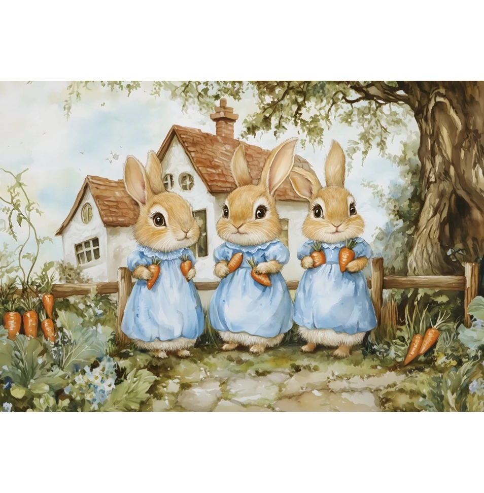 Fondo de fotografía de Pascua de primavera lindo conejo zanahoria Manor árbol niños decoración de cumpleaños retrato de bebé foto telón de fondo estudio fotográfico