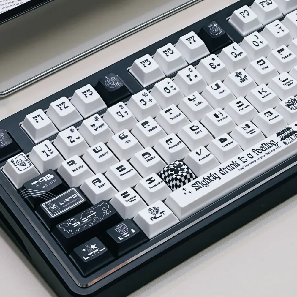 Imagem -05 - Ligeiramente Bêbado Tema Keycap Grupo Pbt Personalizado Preto Branco Perfil Cereja Jogos Teclado Mecânico 151key