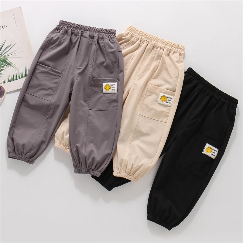 

Летние тонкие спортивные брюки для мальчиков, длинные брюки с защитой от комаров, повседневные свободные брюки с эластичной резинкой на талии, молодежные дышащие брюки