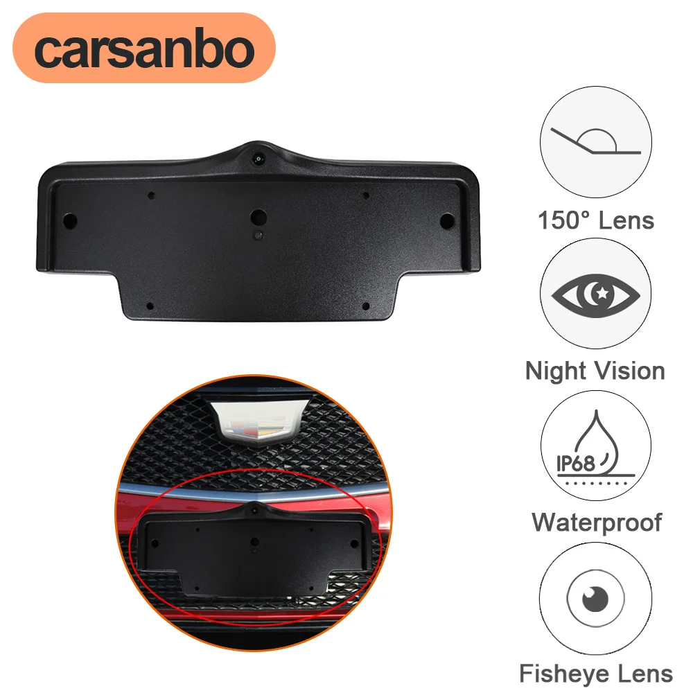 Carsanbo For Cadillac CT4 2021 2022 License Plate Front View Car Camera CVBS AHD Switch 150° Night Vision Fisheye Len Waterproof