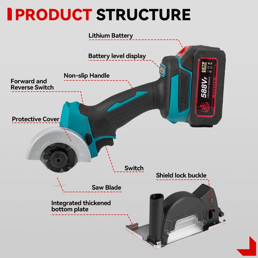 76MM Brushless Electric Angle Grinder 20000 RPM Grinding Polishing Woodworking Power Tool Compare For Makita 18v Battery Pin