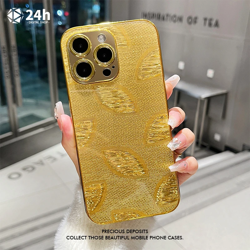 

Electroplated Gold 3D Leaf Phone Case For iPhone 15 14 13 12 11 Pro Max 14 15 Plus For IPHONE Shockproof Protection Phone Cover