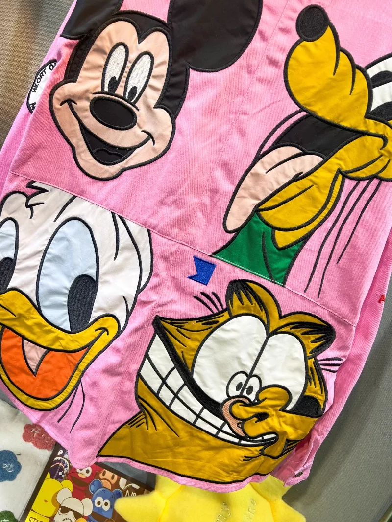 European Trendy Brand Heavy Industry Embroidered Cartoon Coat Women's 2025 Autumn New Loose Casual White Long-sleeved Top Jacket