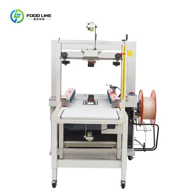 CE Approved Automatic Case Sealer Strapper Machine Carton Box Sealing Strapping Equipment for Factory Packaging Line Customized