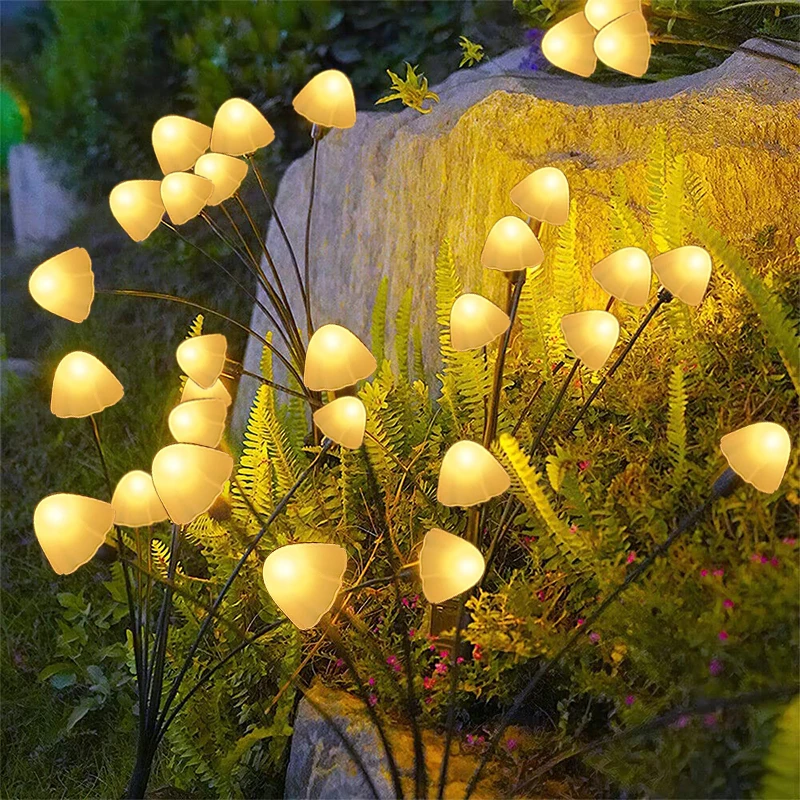 Solar Sway Lights 6LED Outdoor Waterproof Firefly Mushroom Pathway Solar Lamp Garden Lawn Yard Patio Decor Light