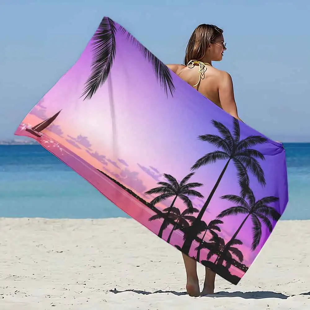 Summer Coconut Trees Beach Towel Microfiber Sand Free Quick Dry Soft Sandproof Pool Towels for Women Travel Gym Shower Camping